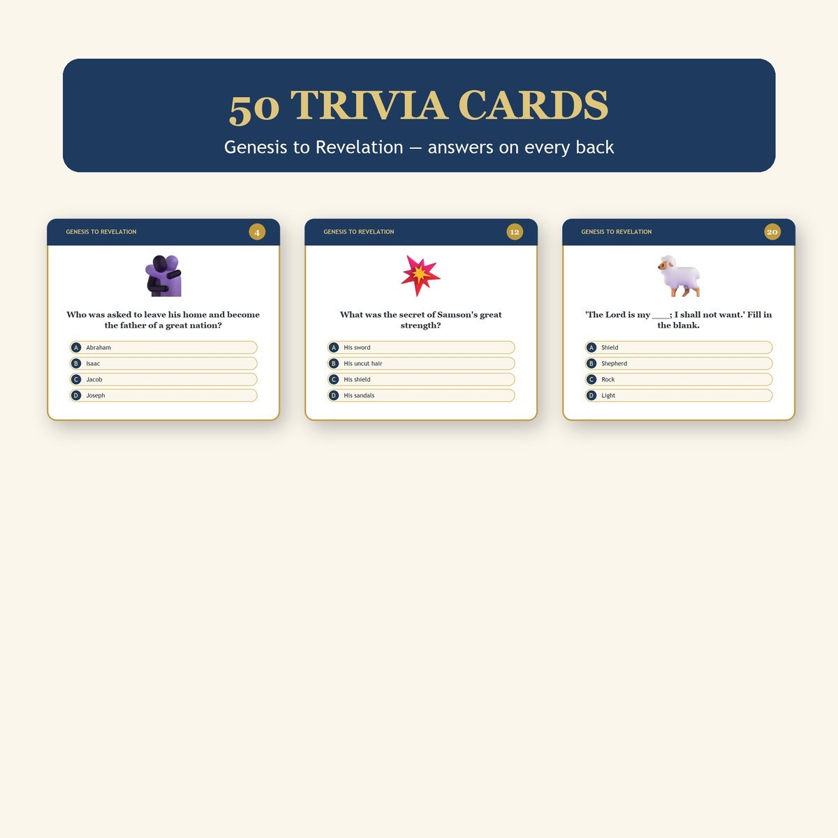 Bible Trivia Genesis to Revelation, 50 Printable Question Cards, Christian Bible Quiz Game, Instant Download — image 4