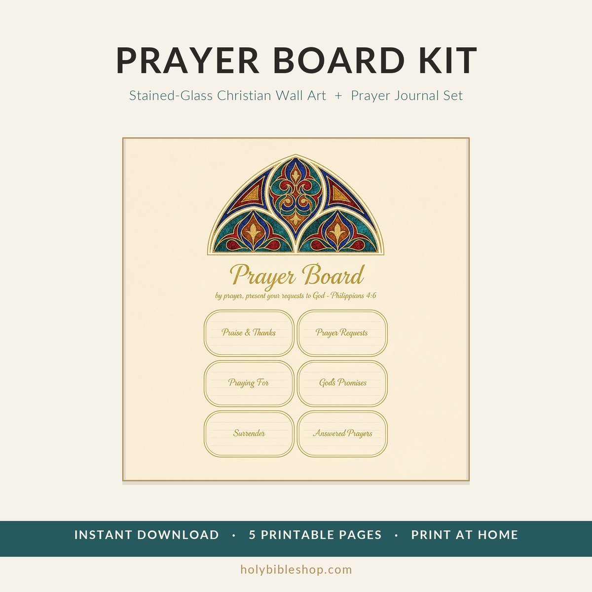 Prayer Board Printable, Stained Glass Christian Wall Art, Prayer Journal Kit, Bible Verse Prayer List, Scripture Tracker, Instant Download — image 3